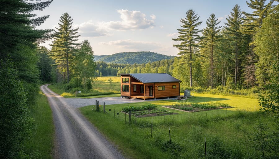 Remote off-grid cabin in a mountain valley at golden hour