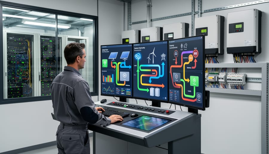 Inverter and charge controller equipment mounted in an off-grid power cabinet